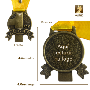 Reverso de medalla de Primer Lugar en forma de silueta en oro antiguo