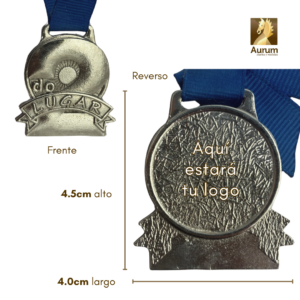 Reverso de medalla de Segundo Lugar en forma de silueta en níquel brillante