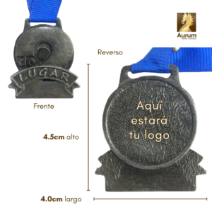 Reverso de medalla de Segundo Lugar en forma de silueta en plata antigua