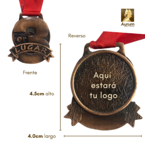 Medalla de Tercer Lugar con logo al reverso en cobre antiguo