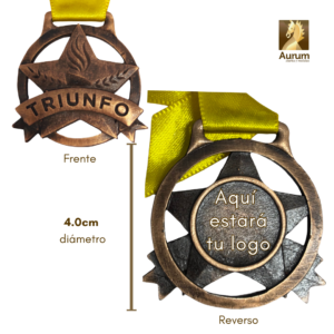 Medalla de Triunfo en oro antiguo para premiaciones con logo personalizable al reverso