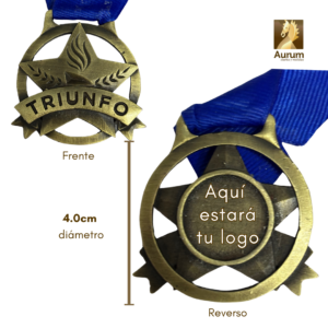 Medalla de Triunfo en oro antiguo para premiaciones con logo personalizable al reverso