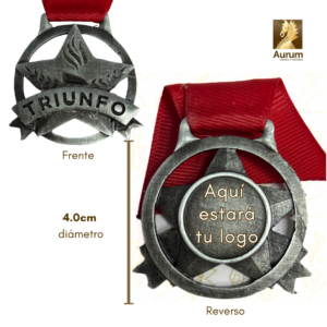 Medalla de Triunfo en plata antigua para premiaciones con logo personalizable al reverso