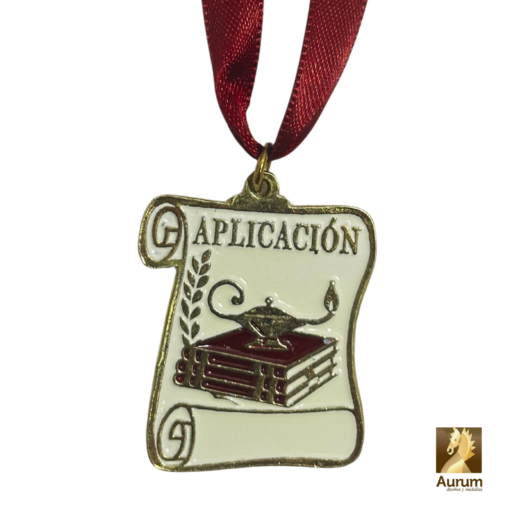 Medalla Aplicación para estudiantes de primaria y secundaria, pintada en forma de pergamino