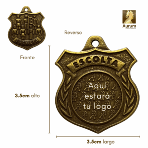 medalla de Escolta para alumnos personalizable con foto al reverso en oro antiguo