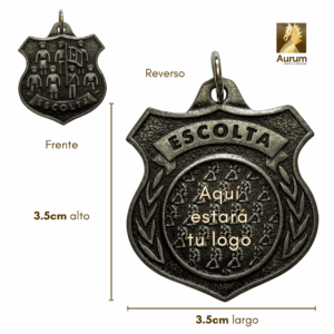 medalla de Escolta para alumnos personalizable con foto al reverso en plata antigua
