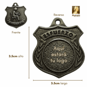 Medalla de Esfuerzo elaborada de metal en estilo plata antigua con imagen personalizable